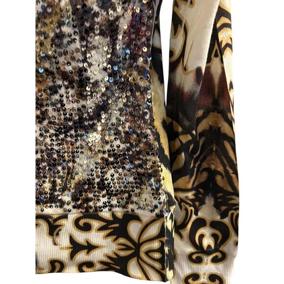 Cartise Sequin Tiger Print Zip Cardigan Top Size M Baroque Animal Statement - Picture 6 of 12